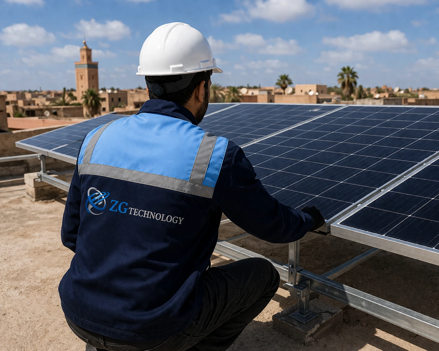 Panneaux solaires installés sur toiture de maison au Maroc